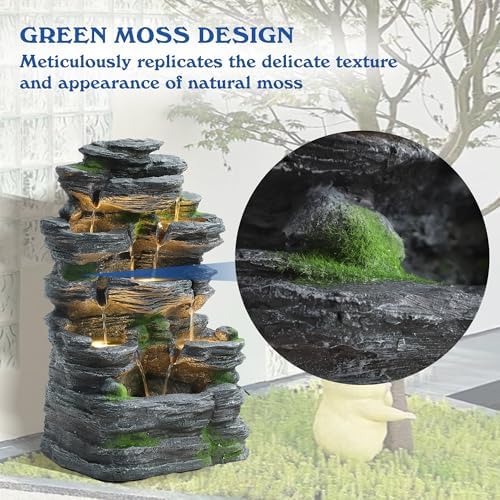 TITIMO 7-Tier Rock Water Fountain with Lights