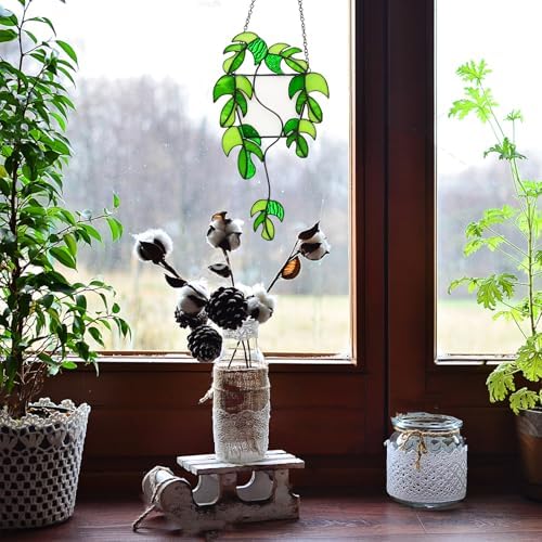 Monstera Stained Glass Window Hanging Plant Suncatcher