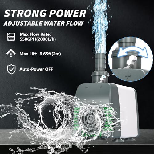 550GPH Submersible Water Pump with Auto Shut Off and Adjustable Flow