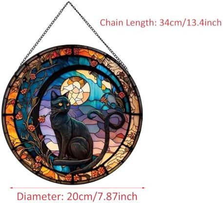 Black Cat Stained Glass Window Suncatcher Decor