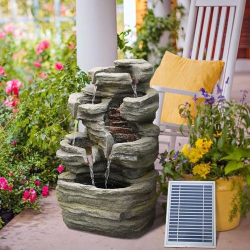 6-Tier Solar Water Fountain Outdoor with Light and Pump