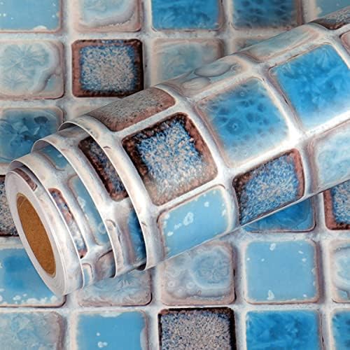 Livelynine Waterproof Blue Mosaic Wallpaper 158x788 Inch