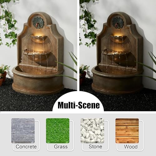 Glitzhome 3-Tier Wall Mounted Water Fountain with LED Lights