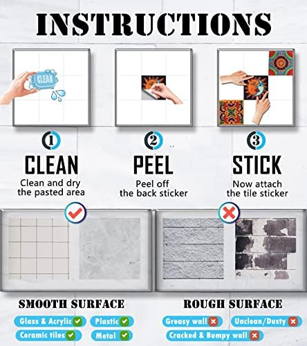 Cendray 4x4 Inch Waterproof PVC Retro Mosaic Wall Sticker
