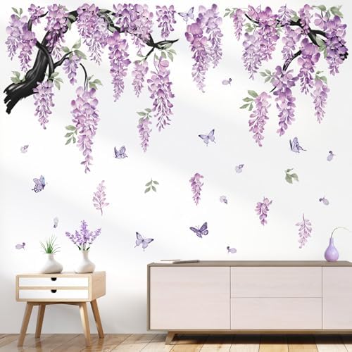 Wondever Large Purple Flower Tree Wall Decals