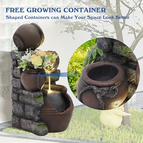 4-Tiers Garden Waterfall Fountain with LED Light