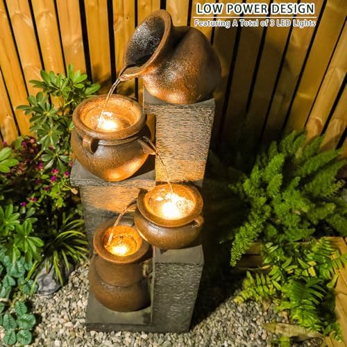 53 Inch H Gold 4 Tiered Water Fountain with Lights