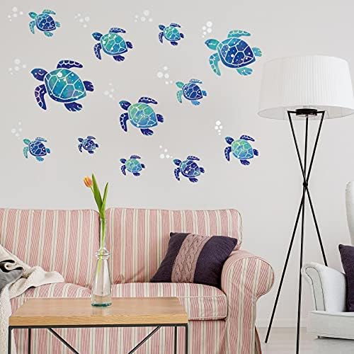 Zonon Sea Turtle Wall Decals Waterproof 24pcs Blue