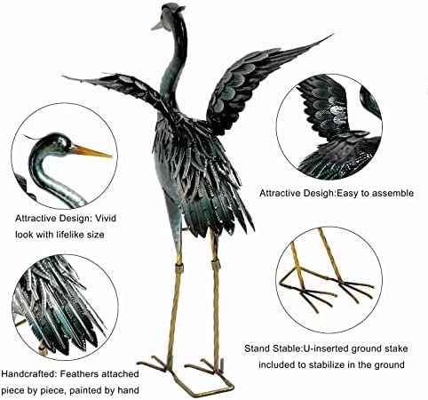 Chisheen Crane Garden Statue Metal Heron Outdoor Decor