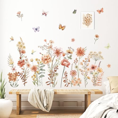 Wondever Boho Wildflower Wall Decals for Living Room and Bedroom