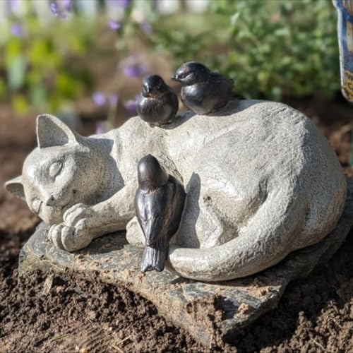 Sleeping Cat Garden Statue - 12 Inch Resin Pet Memorial Figurine