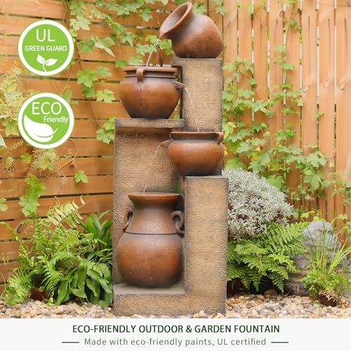 53 H Gold Outdoor Water Fountain with 4 Tiered Lights
