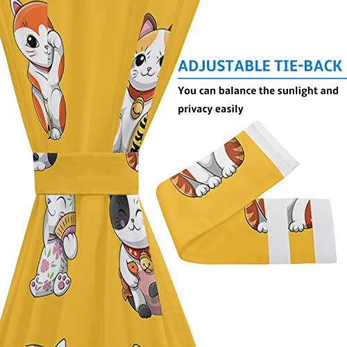 Shine-Home Lucky Cats Door Curtains 54x72 Inch Sliding Glass Panel