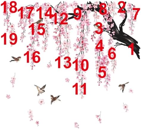 Wondever Pink Cherry Blossom Wall Sticker Tree Branch Art Decal