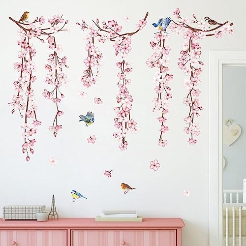 Cherry Blossom Flower Vine Wall Decals for Living Room Bedroom Office