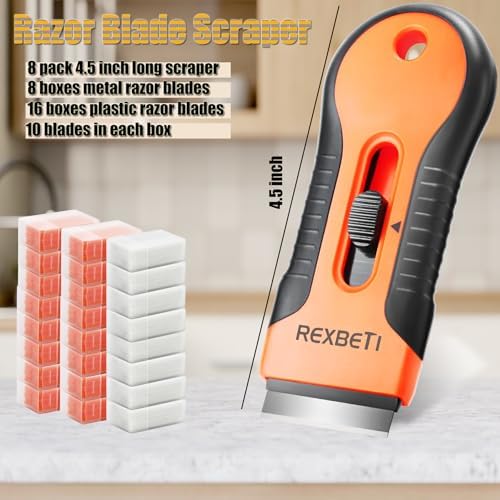 REXBETI Razor Blade Scraper Tool 8 Pack with 240Pcs Blades