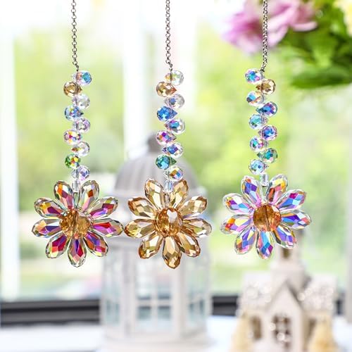 HDCRYSTALGIFTS 6PCS Crystal Sunflower Suncatchers Hanging Decor