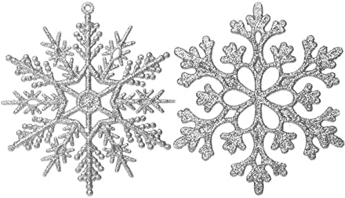 36 Pack Silver Glitter Snowflake Ornaments for Christmas