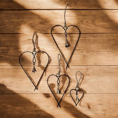 Set of 4 Metal Heart Wall Art with Bells