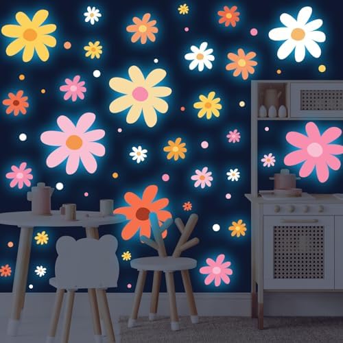 Glow in the Dark Daisy Wall Decals Set for Kids Room