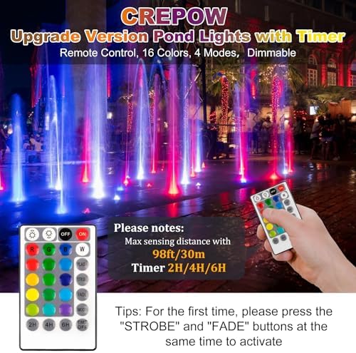 CREPOW RGBW Pond Lights Set of 6 with Remote Control