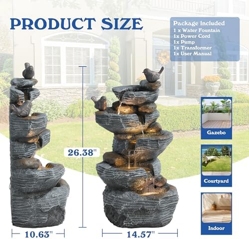 5-Tier Cascading Rock Water Fountain with LED Lights