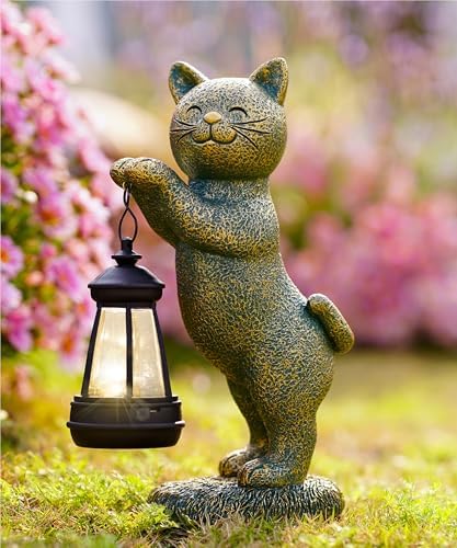 Nacome Solar Cat Outdoor Statue Garden Decor