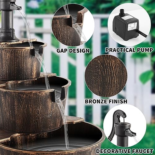 YI 40-Inch 3 Tier Barrel Waterfall Fountain Outdoor Rustic