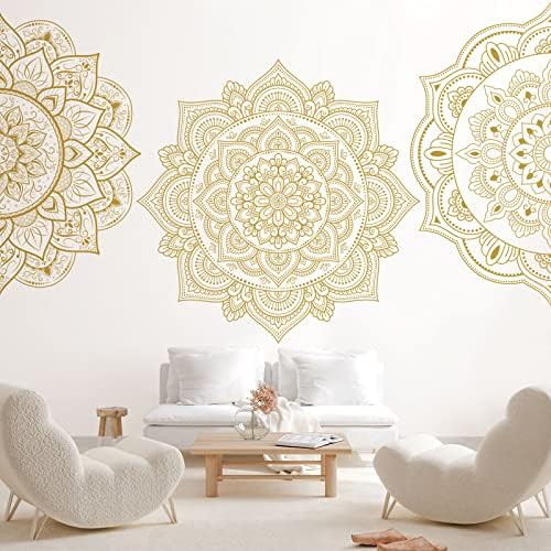 Chinco 4 Pcs Half Mandala Wall Decal Gold Boho Design