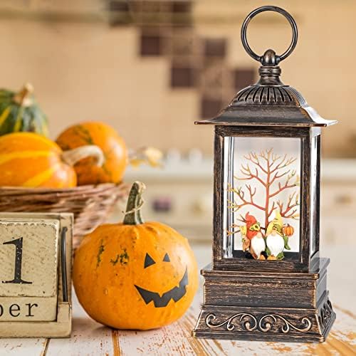 Fall Snow Globe Gnome Lantern with Glitter Light