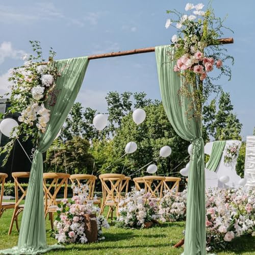 Sage Green Chiffon Draping Fabric 2 Panels Wedding Arch Decor