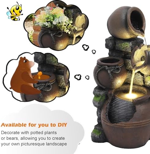 TITIMO Outdoor Water Fountain with Flower Pot and Lights