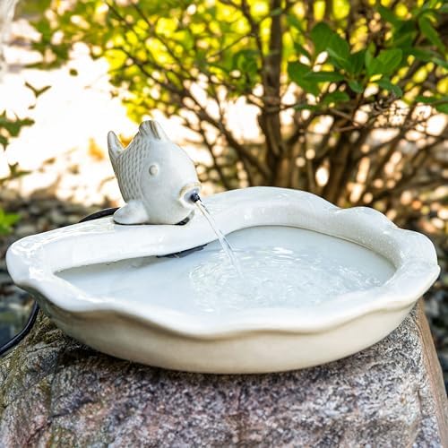 Sunnydaze Glazed Ceramic Fish Outdoor Fountain 7-Inch
