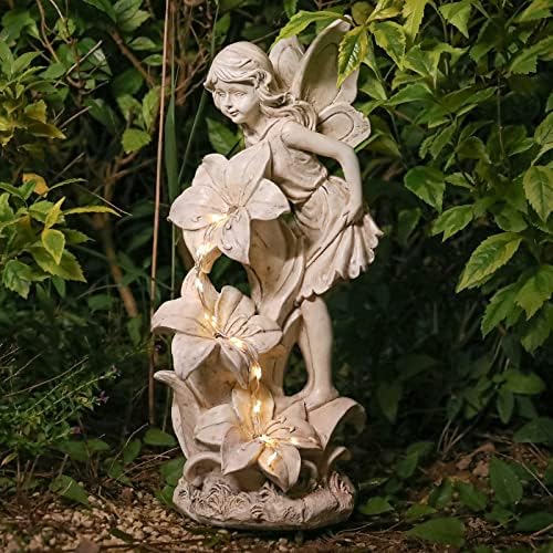 Ovewios Angel Garden Statue Outdoor Solar Resin Sculpture
