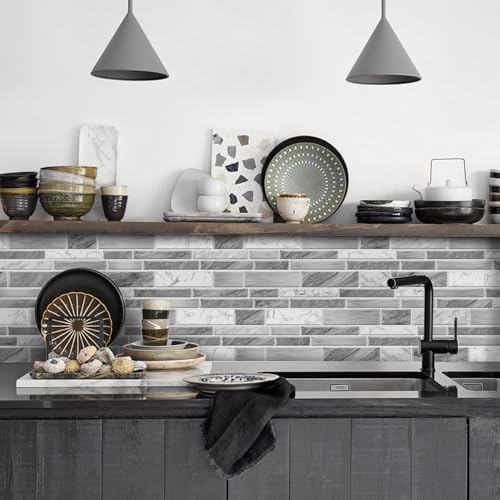 White Grey Kitchen Backsplash Tiles Wallpaper Peel Stick Vinyl