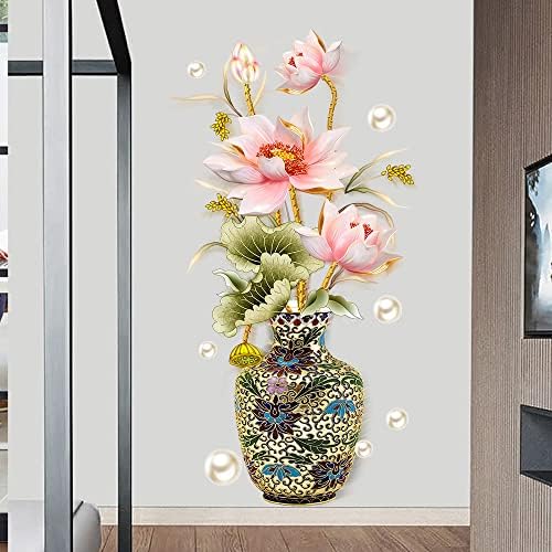Chinese Style Lotus Flower Classical Vase Wall Sticker