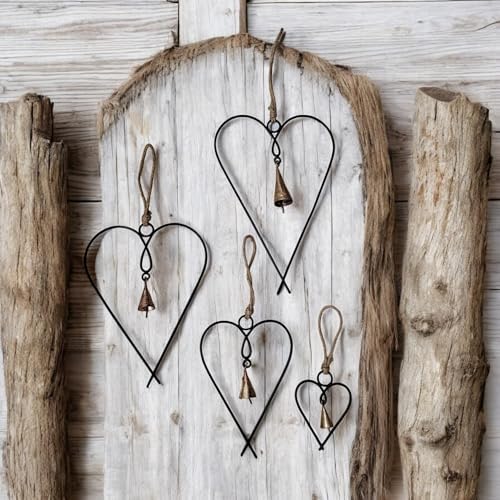 Set of 4 Metal Heart Wall Art with Bells
