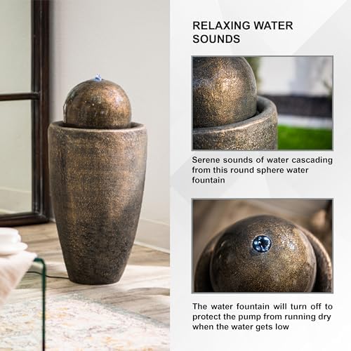 XBrand 2598 Inch Round Stone Water Fountain with LED Lights