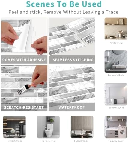 White Grey Kitchen Backsplash Tiles Wallpaper Peel Stick Vinyl