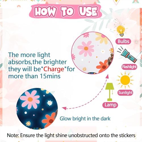 Glow in the Dark Daisy Wall Decals Set for Kids Room