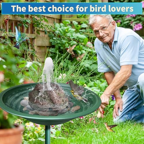 Tiancentral H Bird Bath Fountain with Resin Rock and 75W Pump