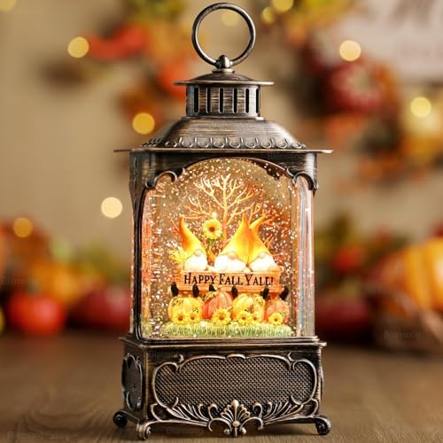 Fall Snow Globe Lantern with Timer and USB Power