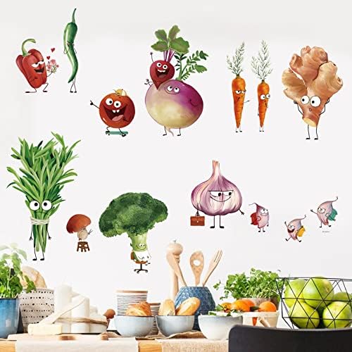 Wondever Kitchen Wall Decals Cartoon Vegetables Peel and Stick Art