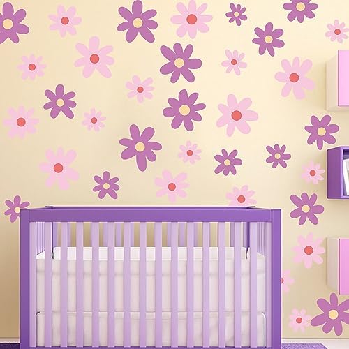 Runtoo Pink Purple Daisy Flower Wall Art Stickers Boho Decor