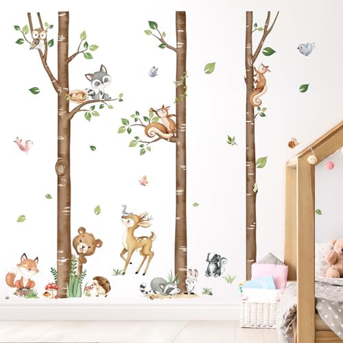 Decalmile Large Birch Tree Animals Wall Decals