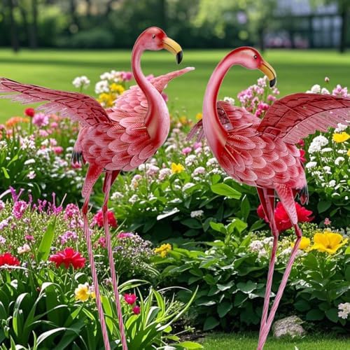 Natelf Pink Flamingo Yard Decorations Set of 2