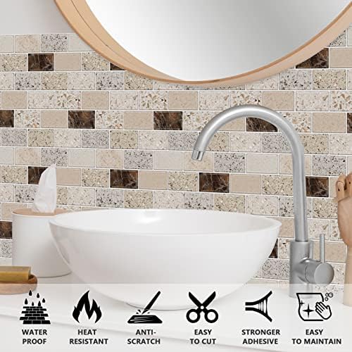 URCOLOR 12x12 Inch Backsplash Tiles 10 Sheets Kitchen Bathroom