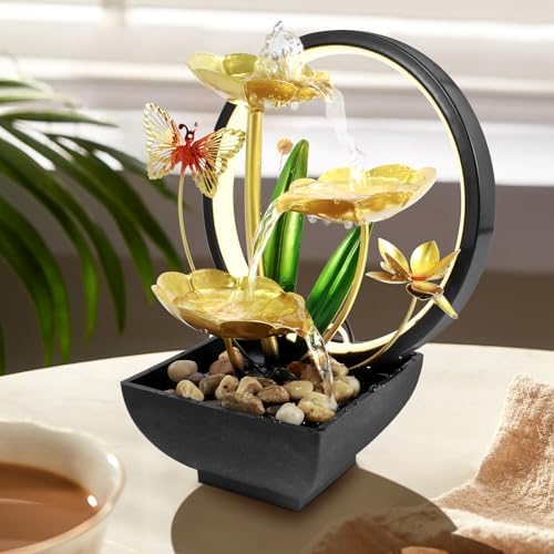 USB Powered Tabletop Water Fountain with LED Light and Natural Rocks