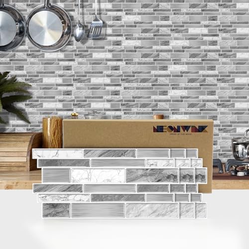 White Grey Kitchen Backsplash Tiles Wallpaper Peel Stick Vinyl