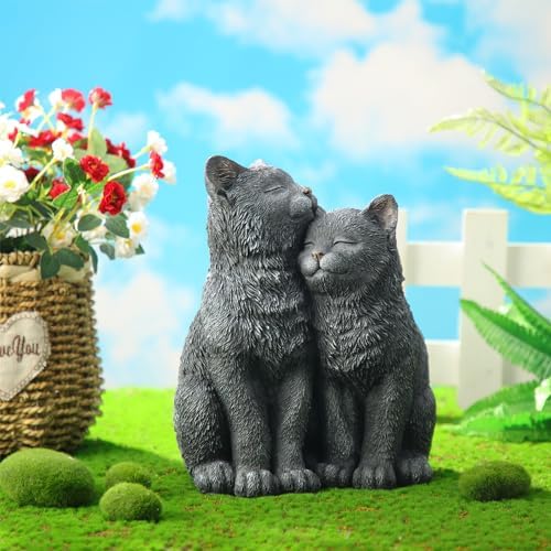 Wenqik Black Cat Garden Statue Couple Kitten Decor